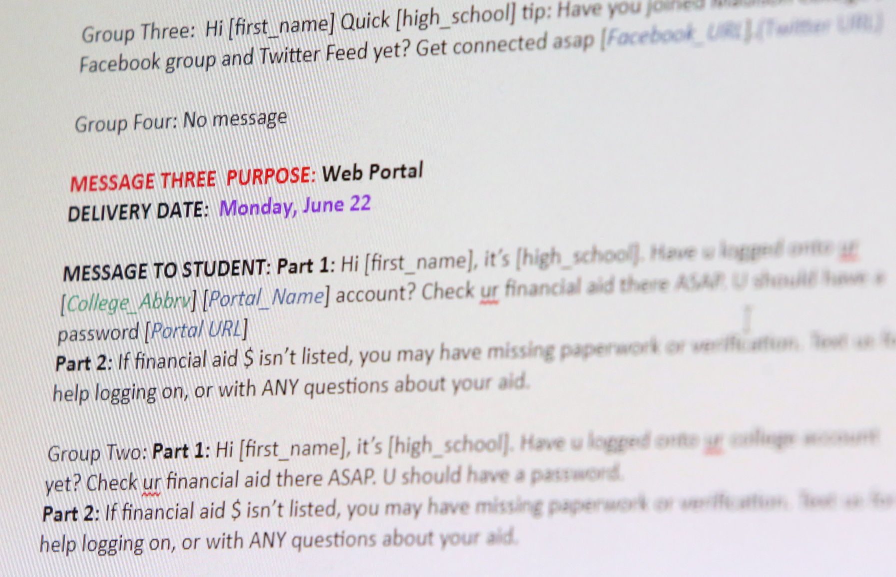 Text messages on display